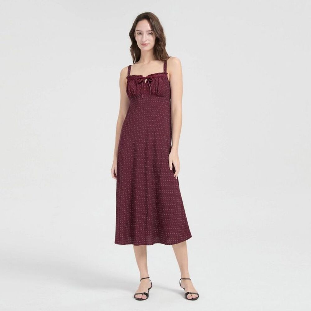 Women's Midi Empire Waist Dress - A New Day Berry Red Polka Dots L - Picture 3 of 4